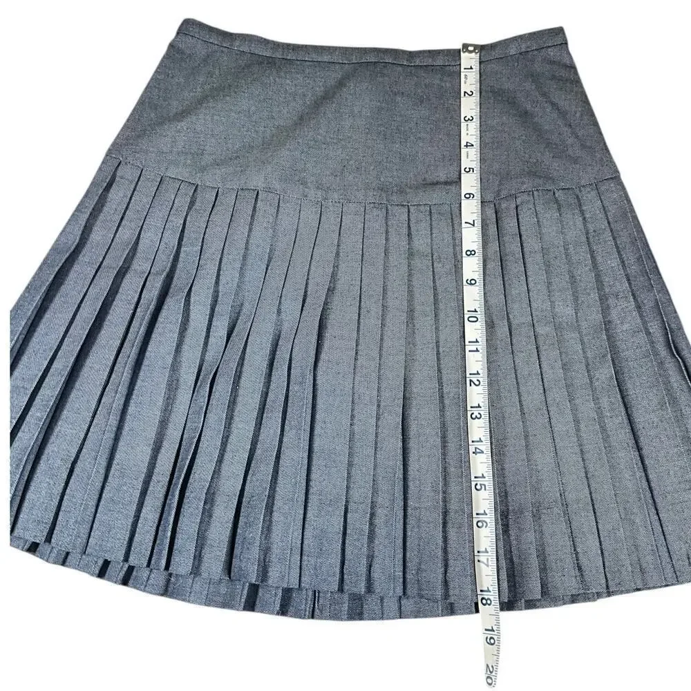 J.Crew Chambray Pleated Skirt Size 2 | Blue Jean Classic A-Line Cotton Blend